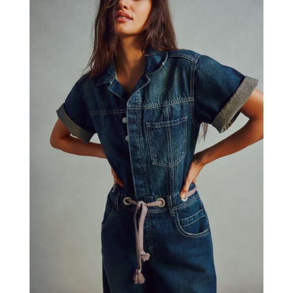 FREE PEOPLE We The Free Edison Wide Leg Coverall / Cerulean Skies - Picture 3 of 11